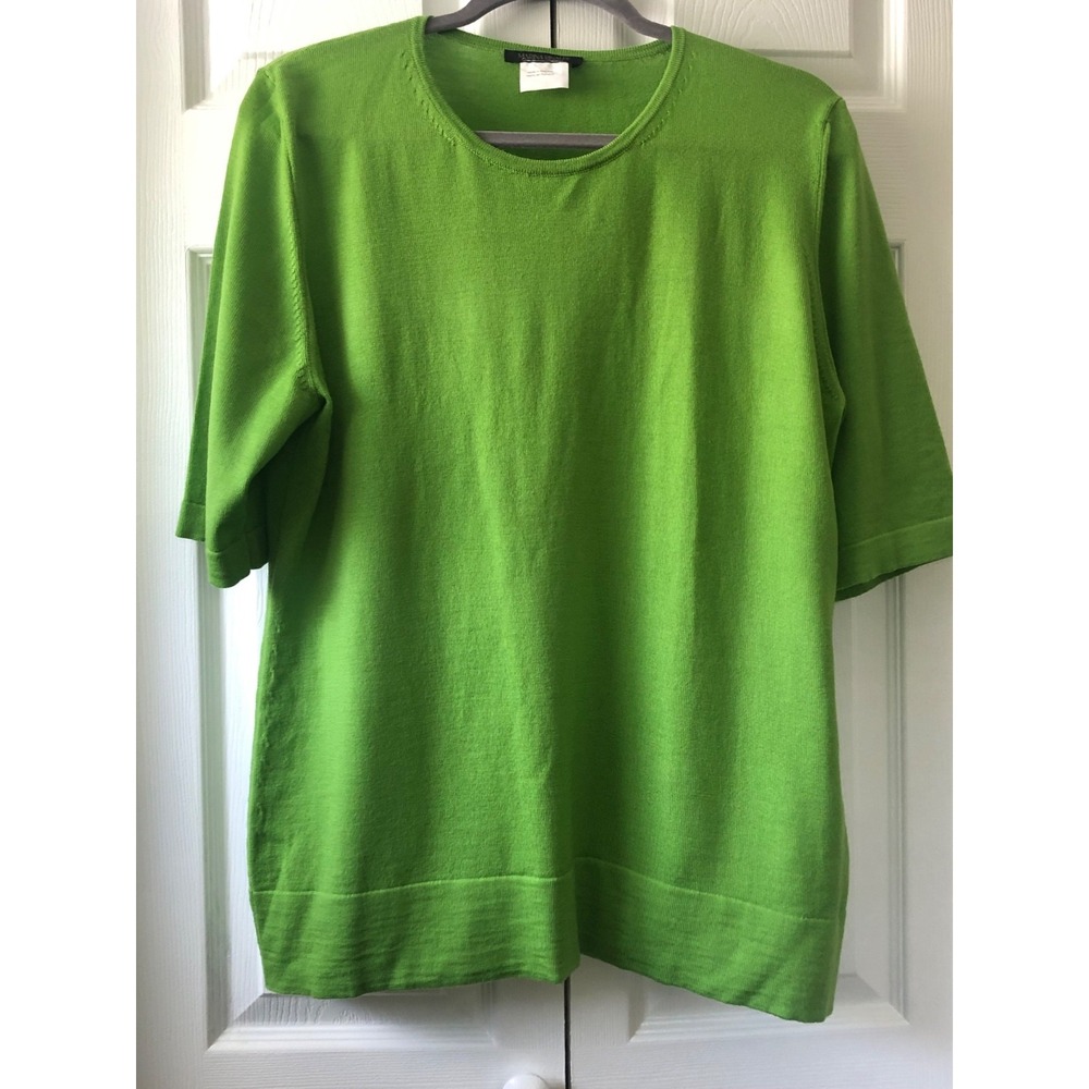 Marina Rinaldi 100% Virgin Wool Knit Sweater Top Green Short Sleeve Italy Luxury